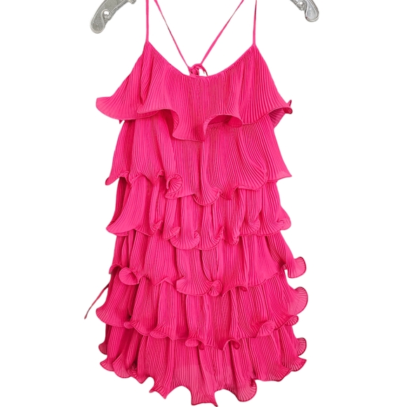 Nwot Akira Hot Pink Pleated Tiered Ruffle Adjustabl Spaghetti straps Par… - Picture 17 of 17